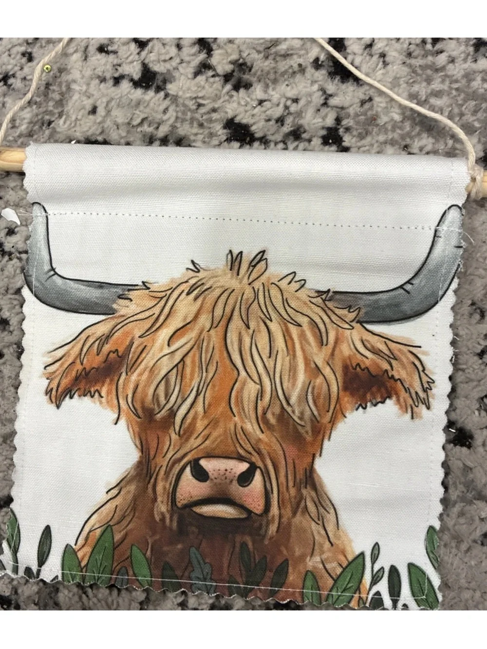 Highland Cow Canvas Wall Banners - Set of 2, Tan & White Accents